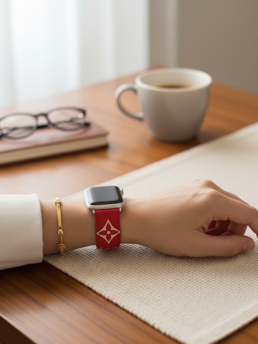 Designer Red and white leather Monogram Apple Watch Band
38/40/41/44 new